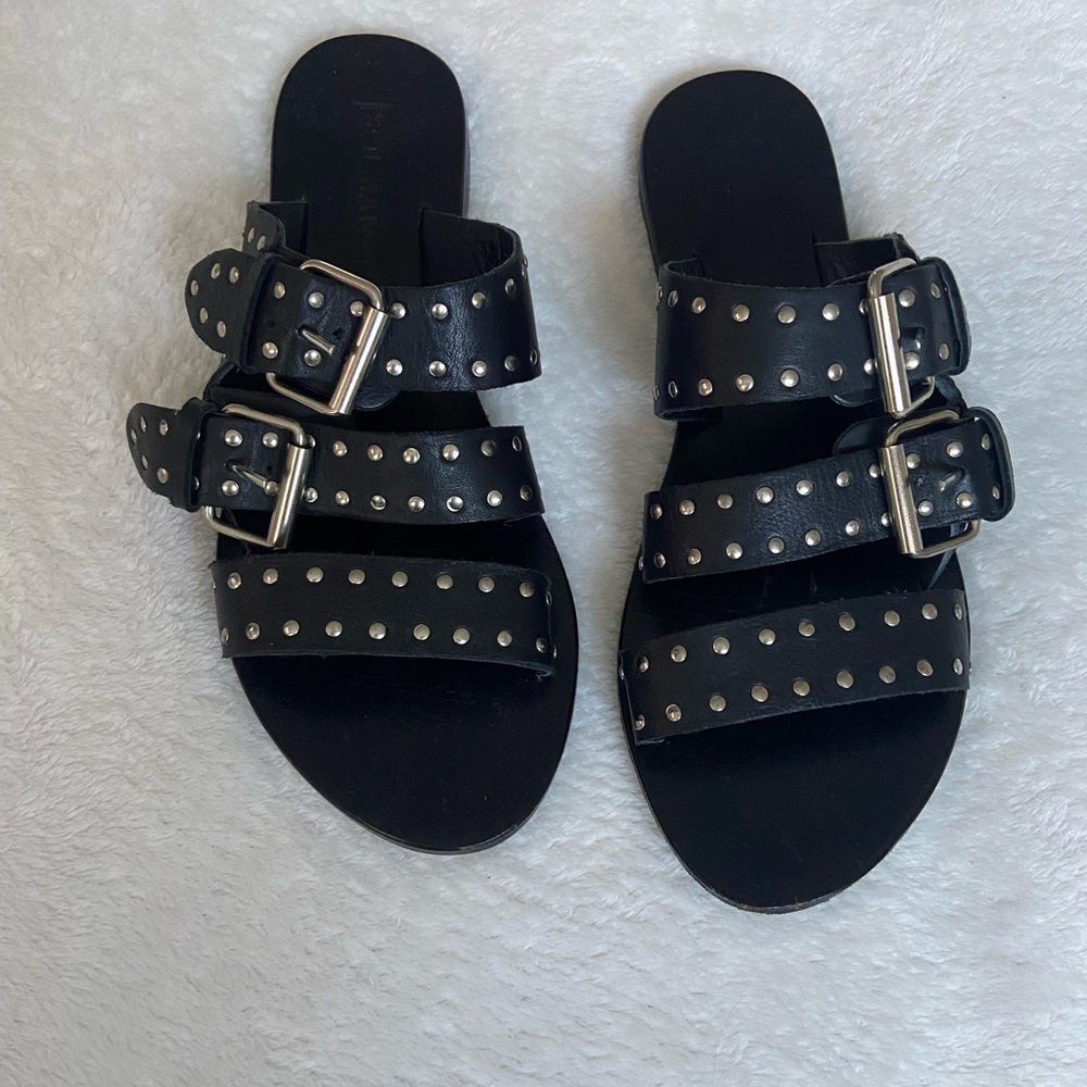 Sol Sana black leather studded flat sandals 37 (6.5- 7)
